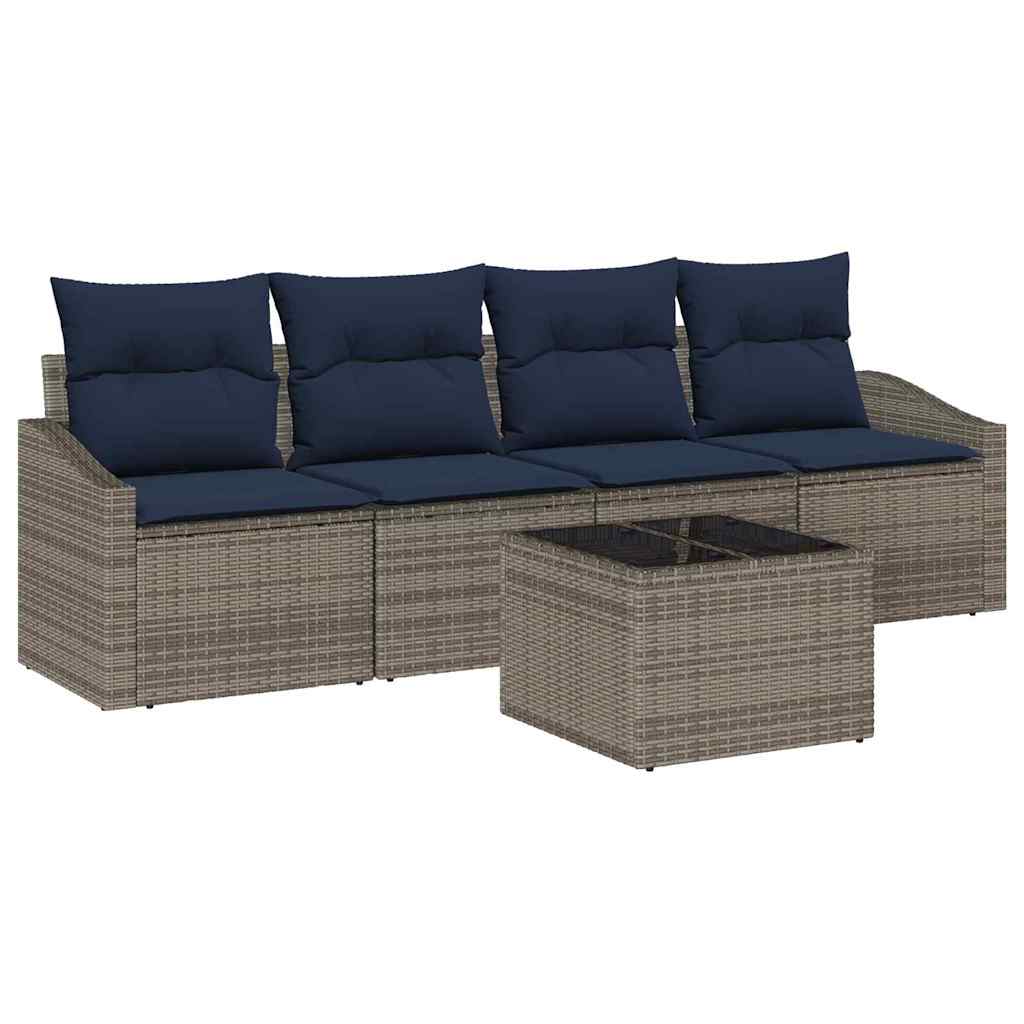 Set di divani con cuscino 5 pcs Grigio e Blu Navy polyrattan | homemem39