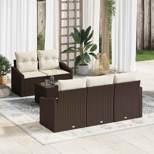 Set di divani con cuscino 6 pcs Marrone e Crema polyrattan