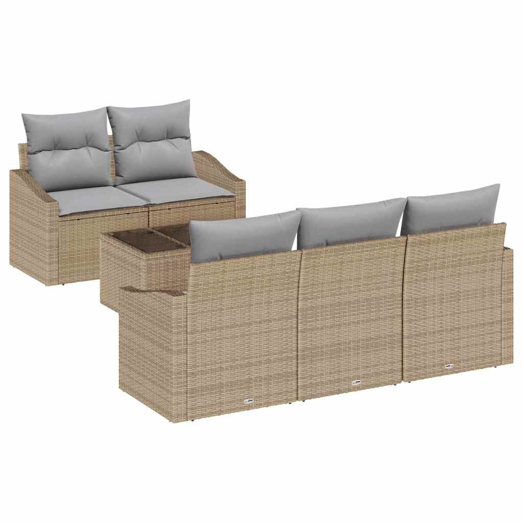 Set di divani con cuscino 6 pcs Beige e grigio polyrattan | homemem39