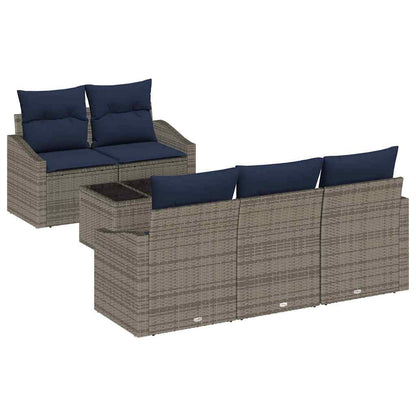 Set di divani con cuscino 6 pcs Grigio e Blu Navy polyrattan | homemem39