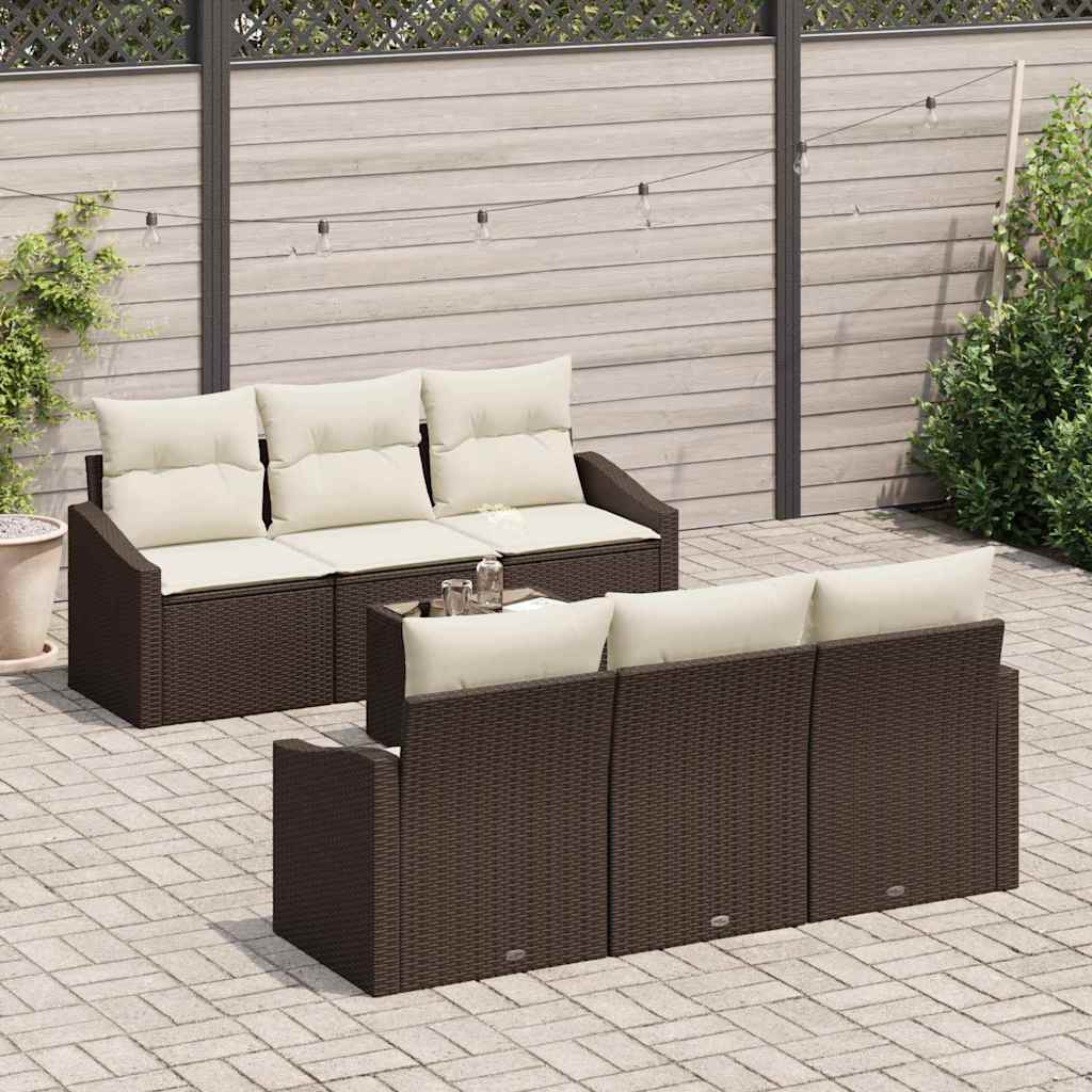 Set di divani con cuscino 7 pcs Marrone e Crema polyrattan | homemem39