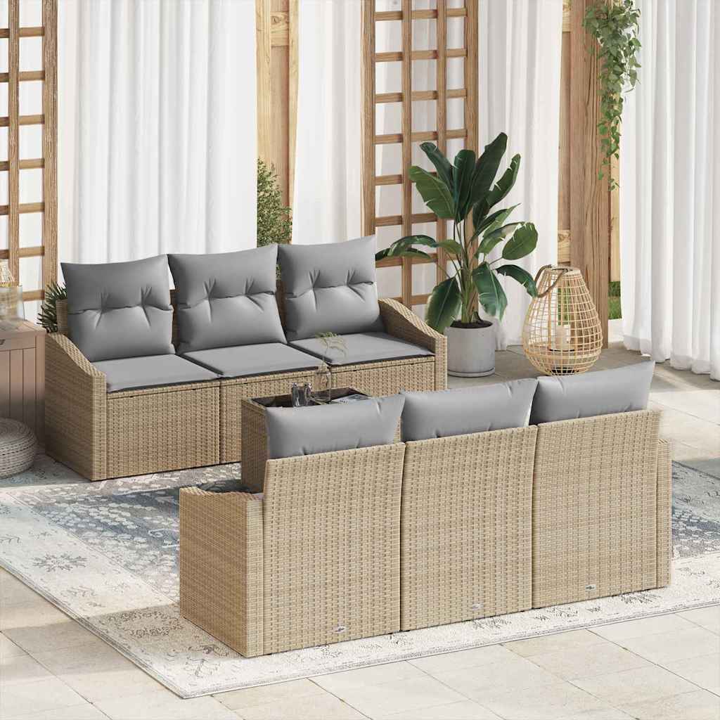 Set di divani con cuscino 7 pcs Beige e grigio polyrattan | homemem39