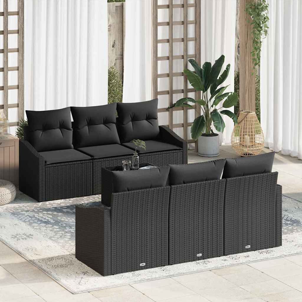 Set di divani con cuscino 7 pcs Nero polyrattan