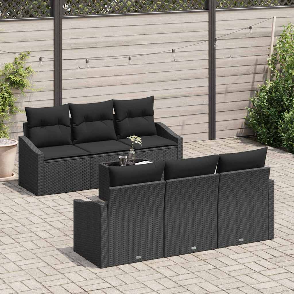 Set di divani con cuscino 7 pcs Nero polyrattan