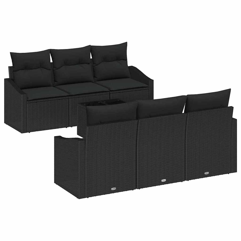 Set di divani con cuscino 7 pcs Nero polyrattan