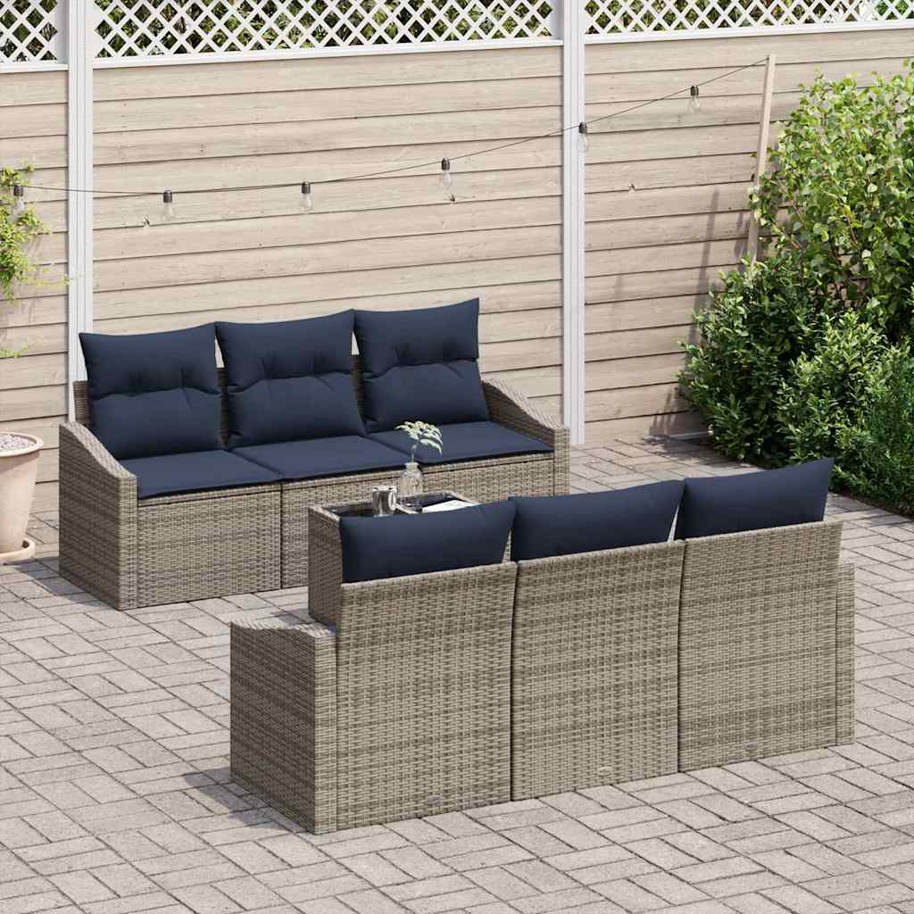 Set di divani con cuscino 7 pcs Grigio e Blu Navy polyrattan | homemem39