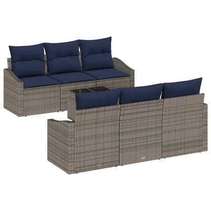 Set di divani con cuscino 7 pcs Grigio e Blu Navy polyrattan | homemem39