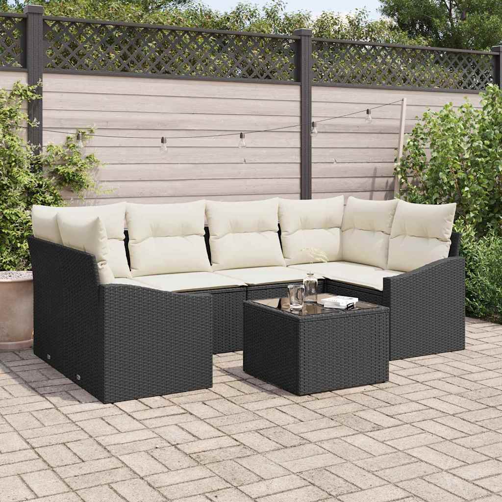 Set di divani con cuscino 7 pcs Nero e Crema polyrattan | homemem39