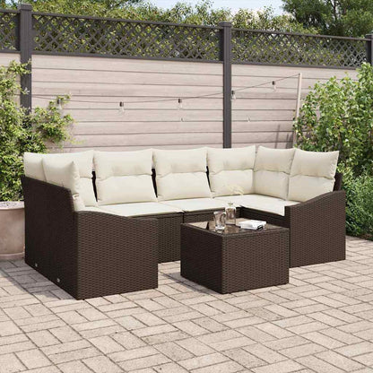Set di divani con cuscino 7 pcs Marrone e Crema polyrattan | homemem39