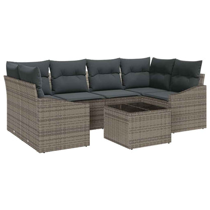 Set di divani con cuscino 7 pcs Grigio polyrattan | homemem39