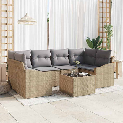 Set di divani con cuscino 7 pcs Beige e grigio polyrattan | homemem39