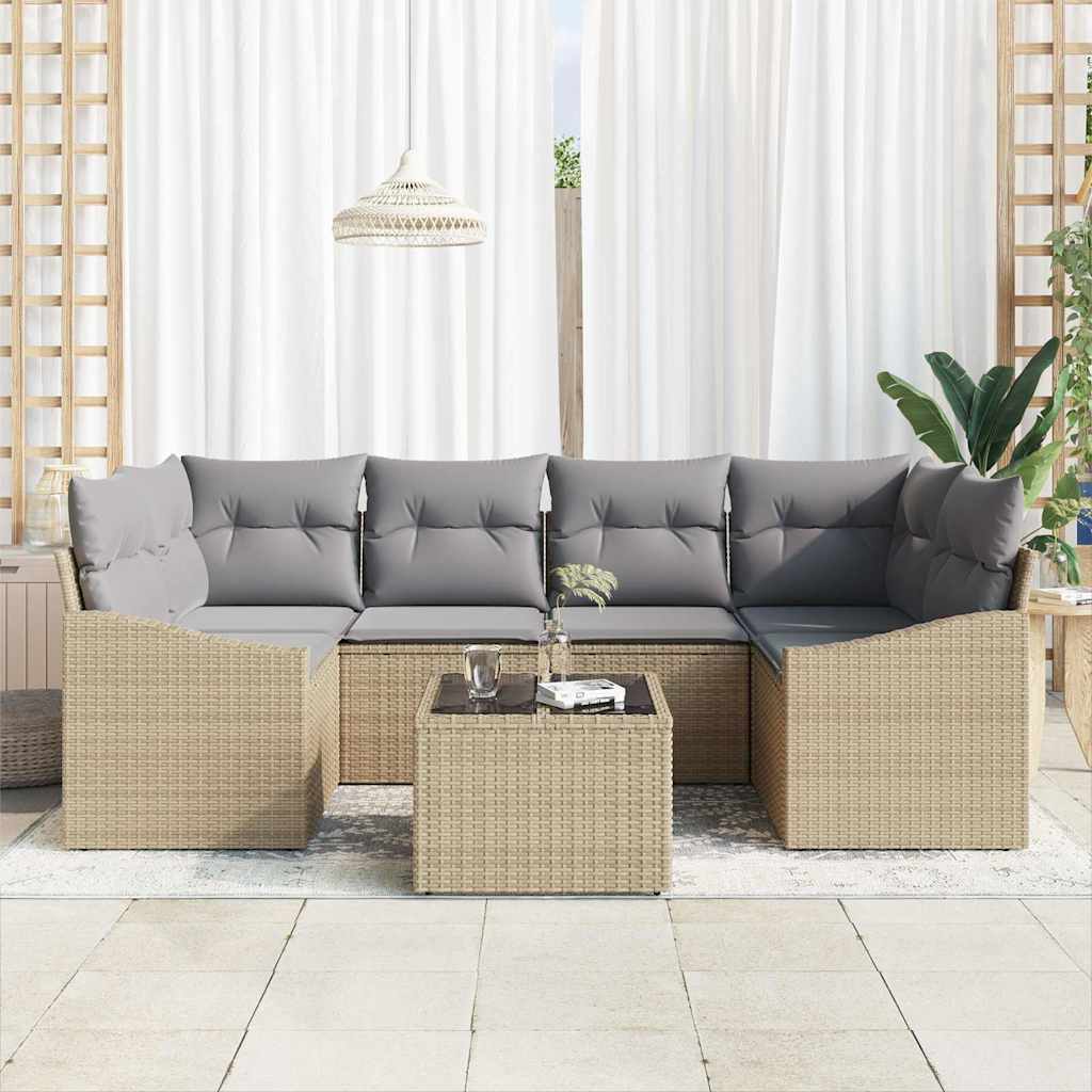 Set di divani con cuscino 7 pcs Beige e grigio polyrattan | homemem39