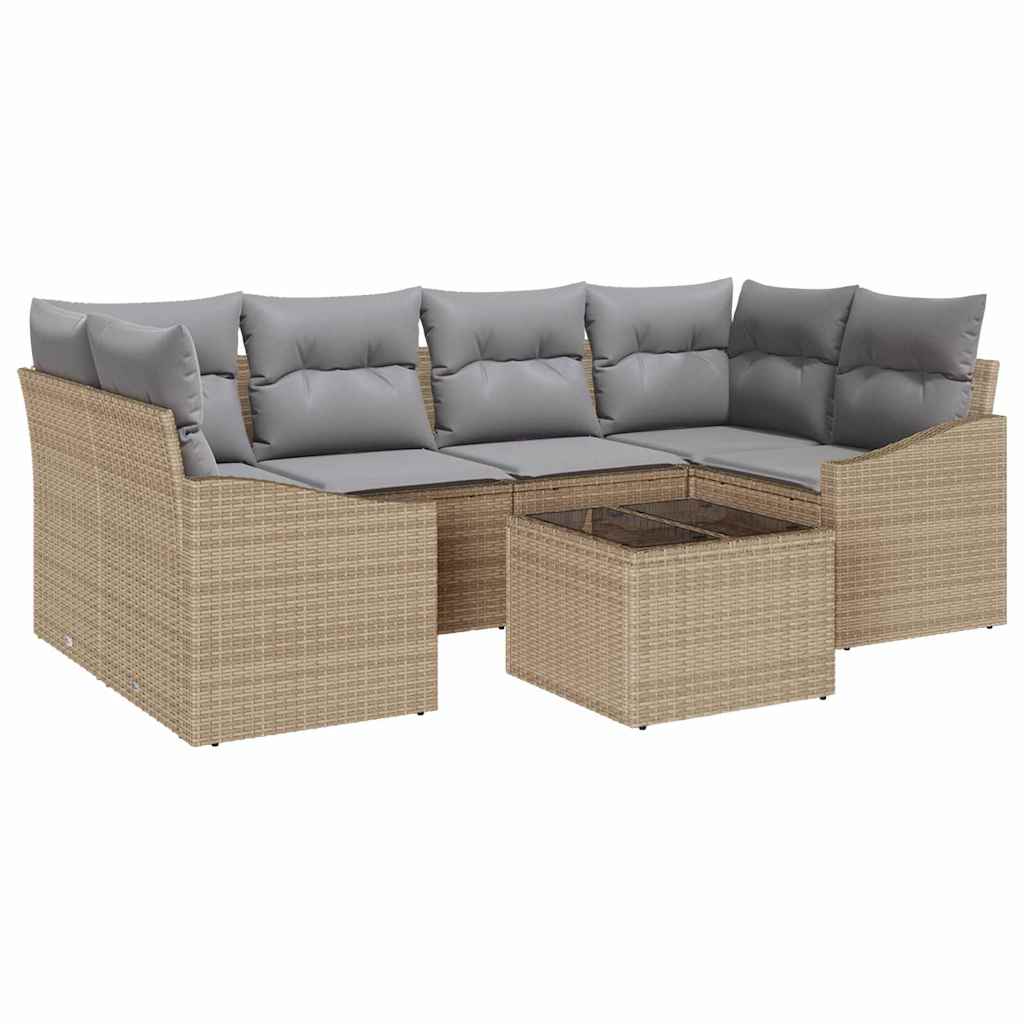 Set di divani con cuscino 7 pcs Beige e grigio polyrattan | homemem39