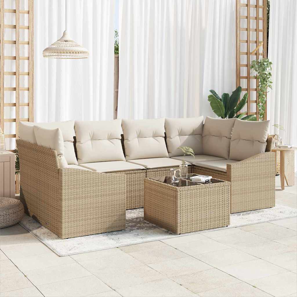 Set di divani con cuscino 7 pcs Beige e Crema polyrattan