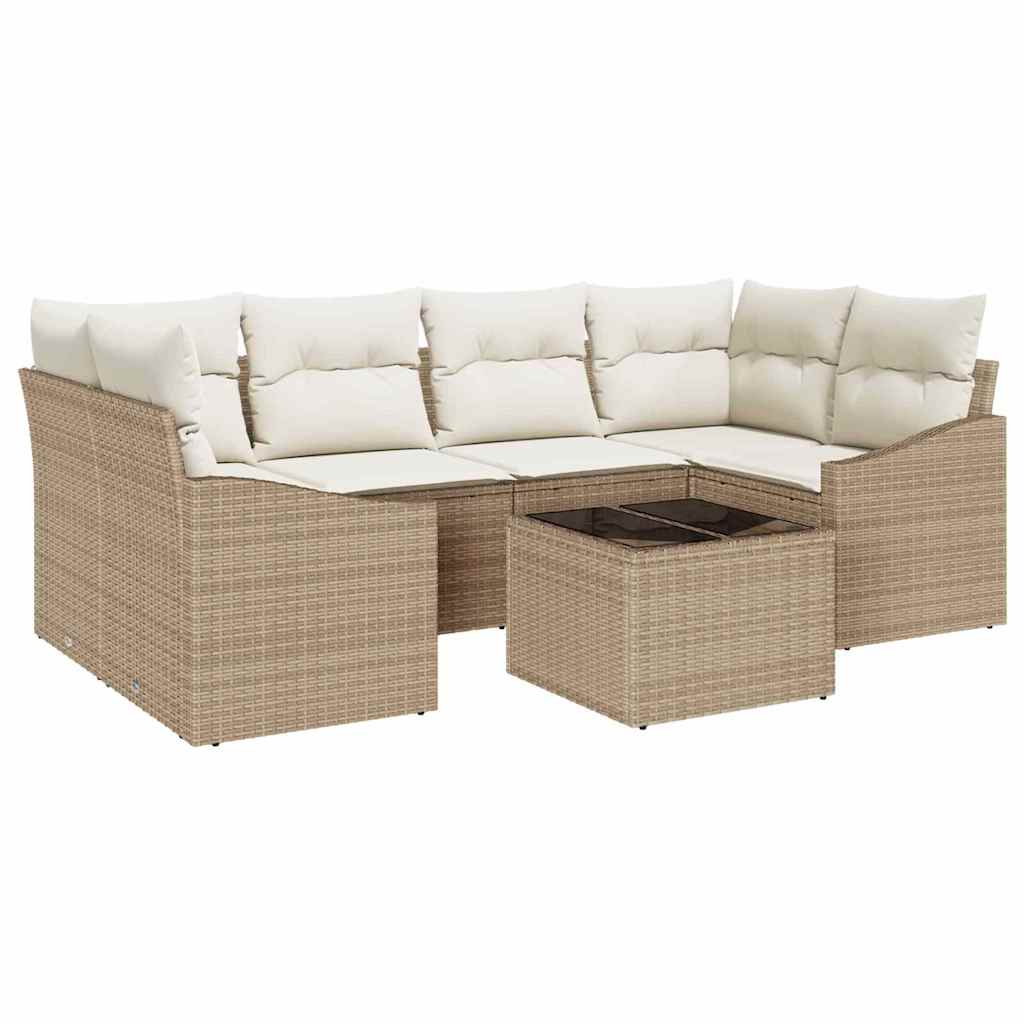 Set di divani con cuscino 7 pcs Beige e Crema polyrattan