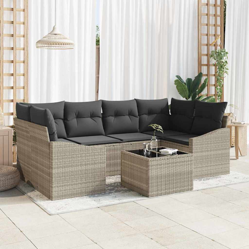 Set di divani 7 pz Grigio chiaro e grigio scuro polyrattan