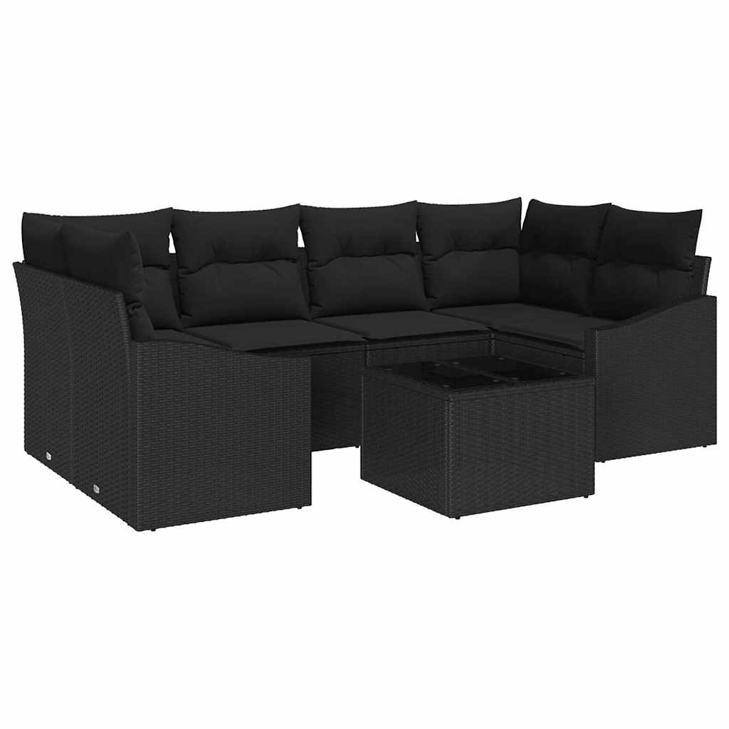 Set di divani con cuscino 7 pcs Nero polyrattan | homemem39