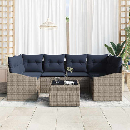 Set di divani con cuscino 7 pcs Grigio e Blu Navy polyrattan | homemem39