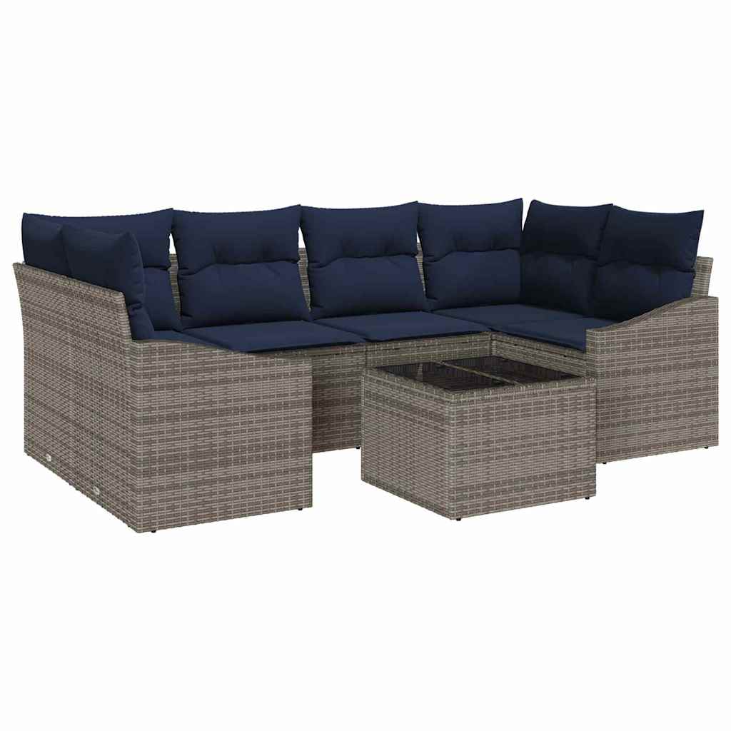 Set di divani con cuscino 7 pcs Grigio e Blu Navy polyrattan | homemem39