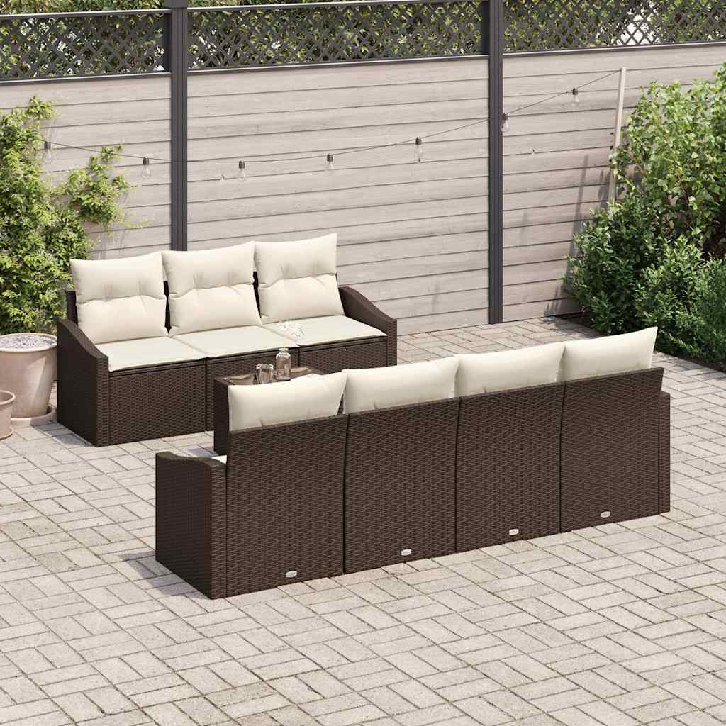 Set di divani con cuscino 8 pcs Marrone e Crema polyrattan | homemem39