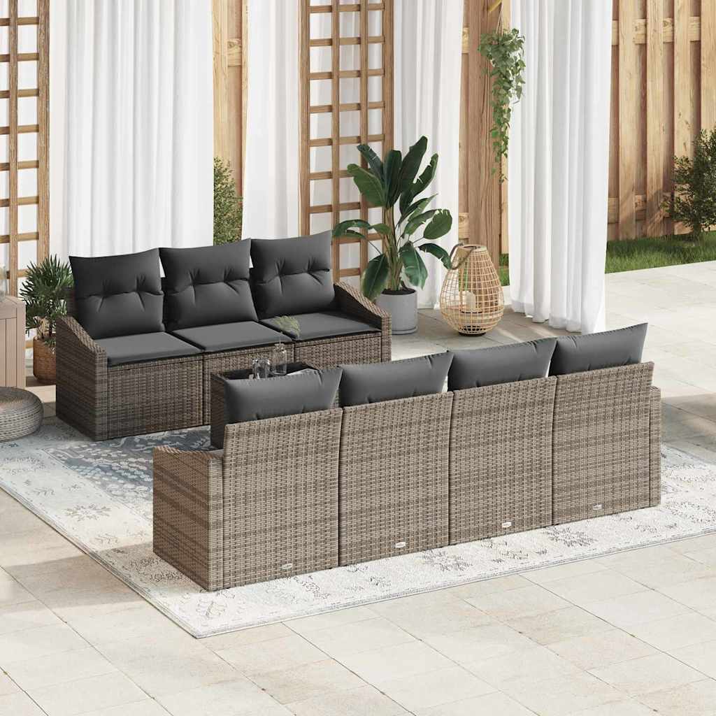 Set di divani con cuscino 8 pcs Grigio polyrattan | homemem39