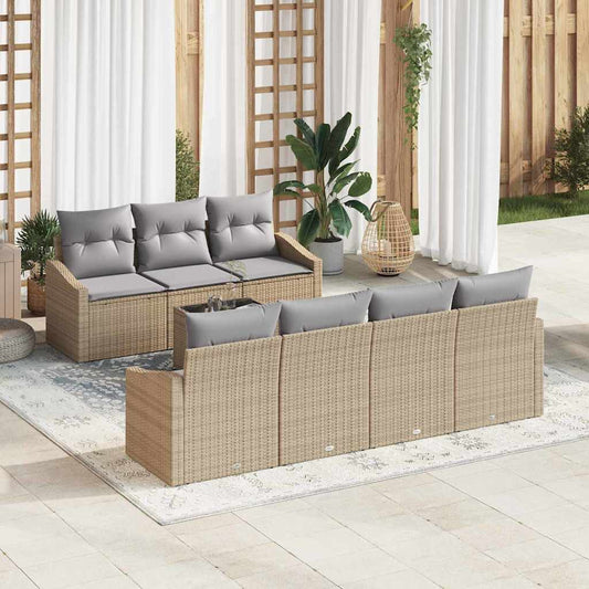 Set di divani con cuscino 8 pcs Beige e grigio polyrattan