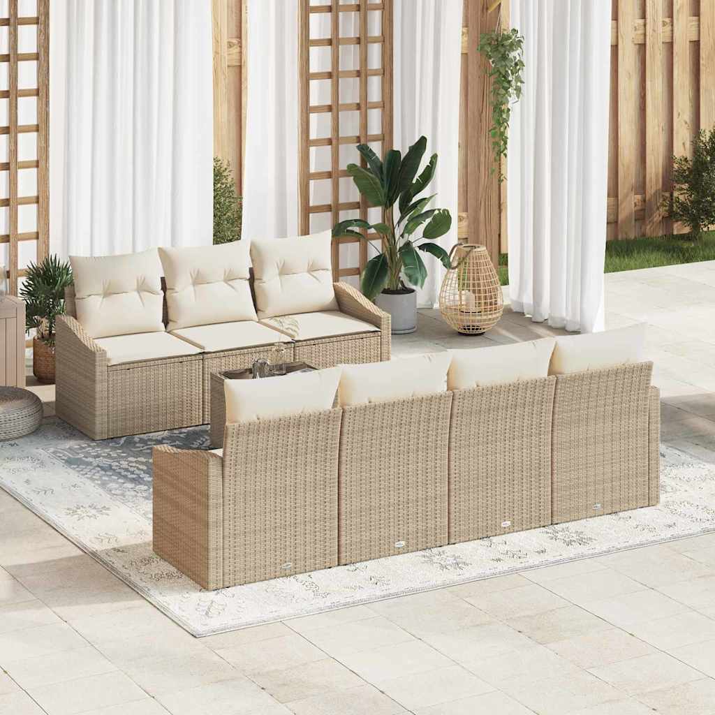 Set di divani con cuscino 8 pcs Beige e Crema polyrattan | homemem39