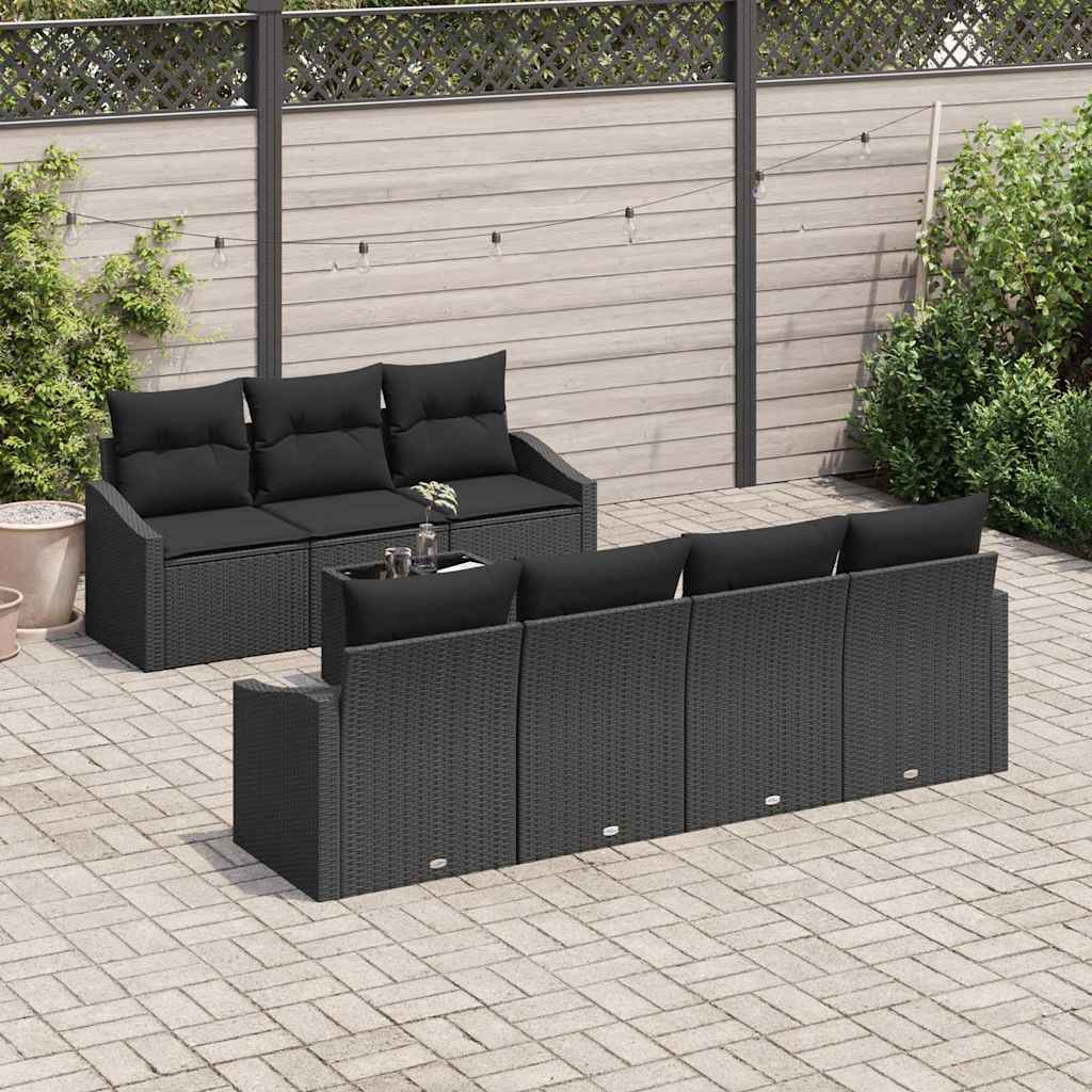 Set di divani con cuscino 8 pcs Nero polyrattan | homemem39