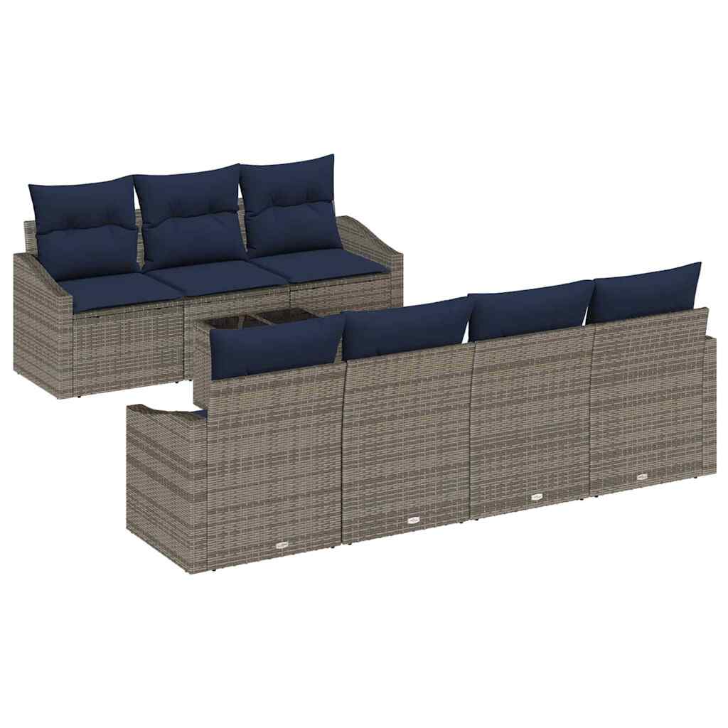 Set di divani con cuscino 8 pcs Grigio e Blu Navy polyrattan | homemem39