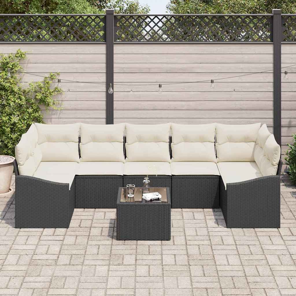 Set di divani con cuscino 8 pcs Nero e Crema polyrattan | homemem39