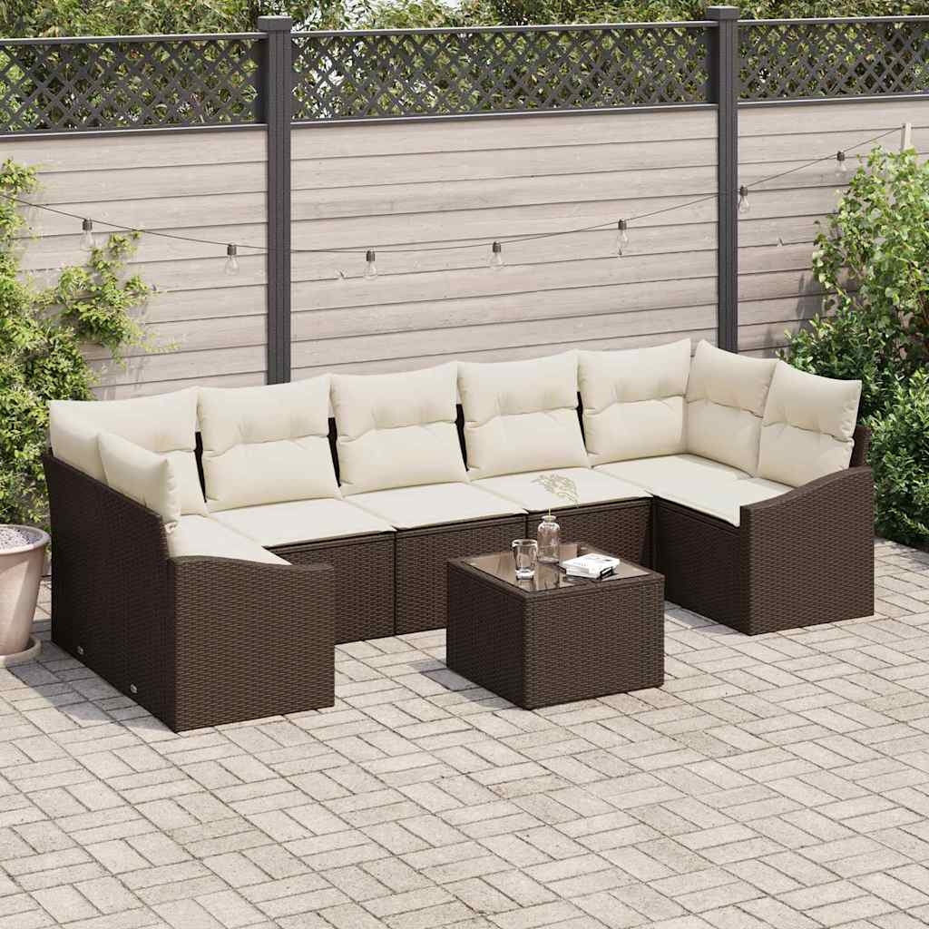 Set di divani con cuscino 8 pcs Marrone e Crema polyrattan | homemem39