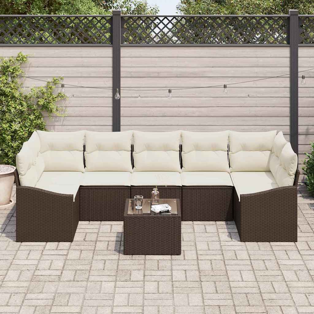 Set di divani con cuscino 8 pcs Marrone e Crema polyrattan | homemem39