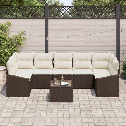 Set di divani con cuscino 8 pcs Marrone e Crema polyrattan | homemem39