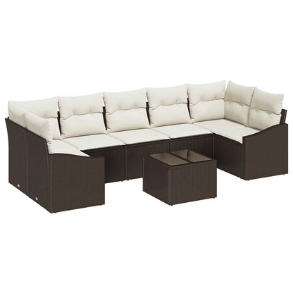 Set di divani con cuscino 8 pcs Marrone e Crema polyrattan | homemem39