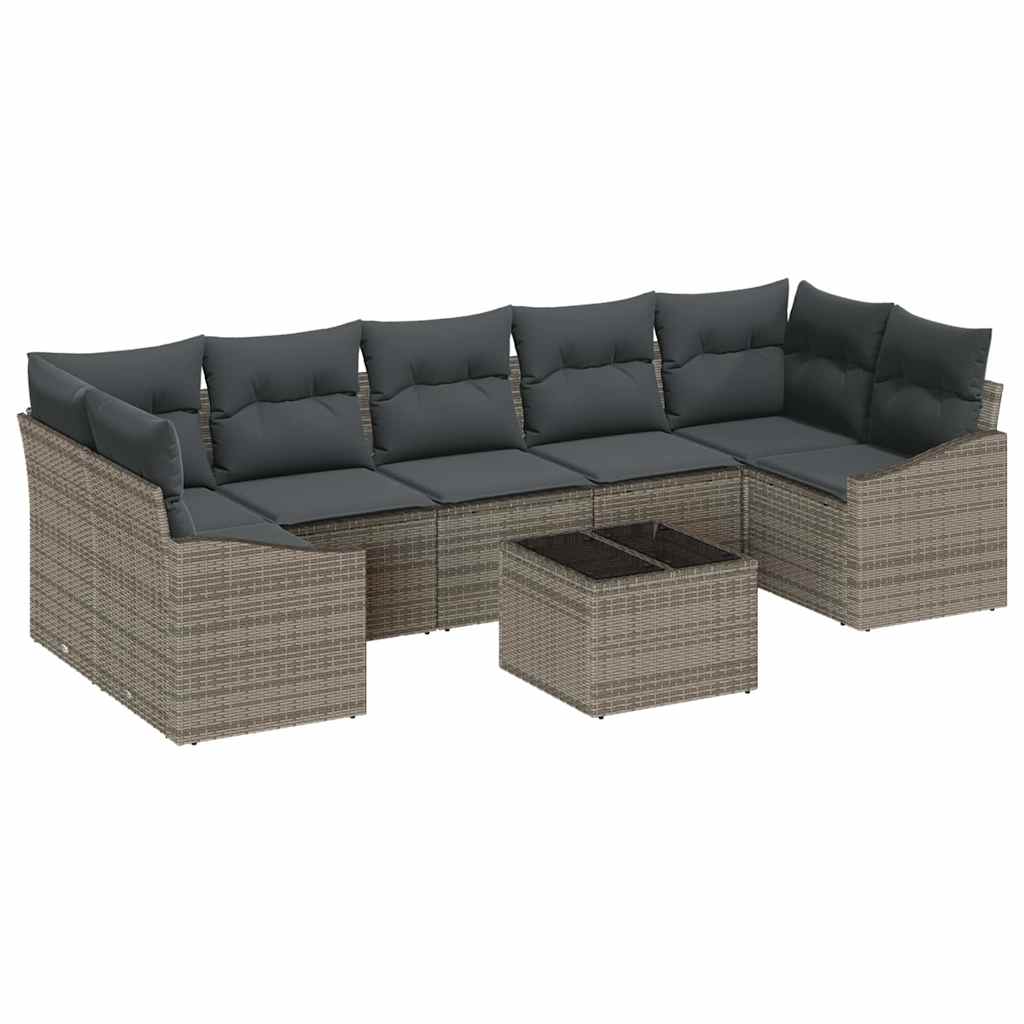 Set di divani con cuscino 8 pcs Grigio polyrattan | homemem39