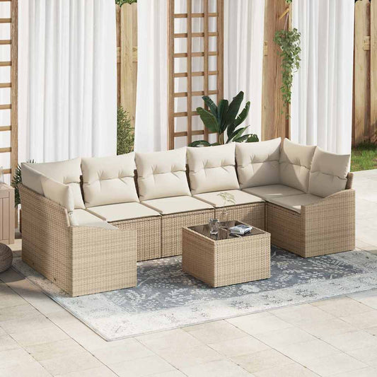 Set di divani con cuscino 8 pcs Beige e Crema polyrattan