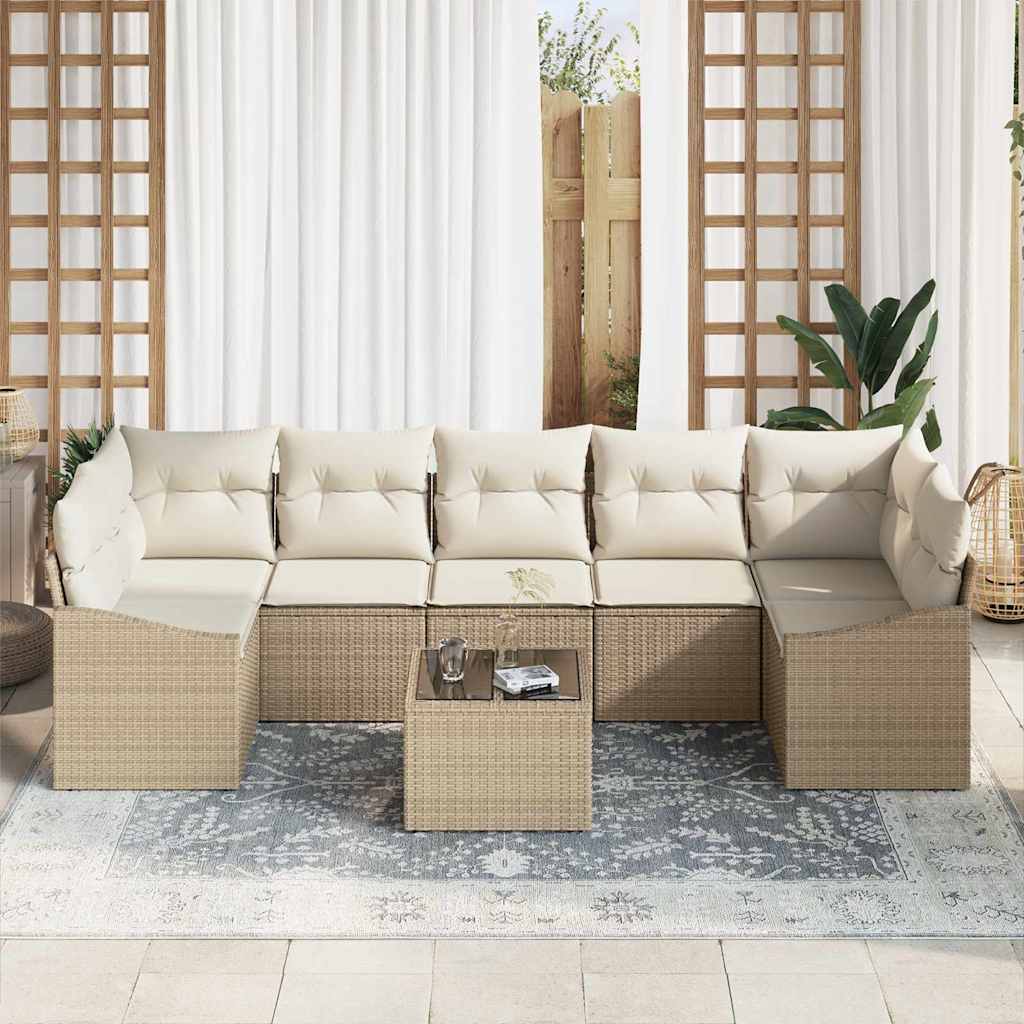 Set di divani con cuscino 8 pcs Beige e Crema polyrattan