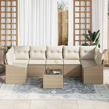 Set di divani con cuscino 8 pcs Beige e Crema polyrattan