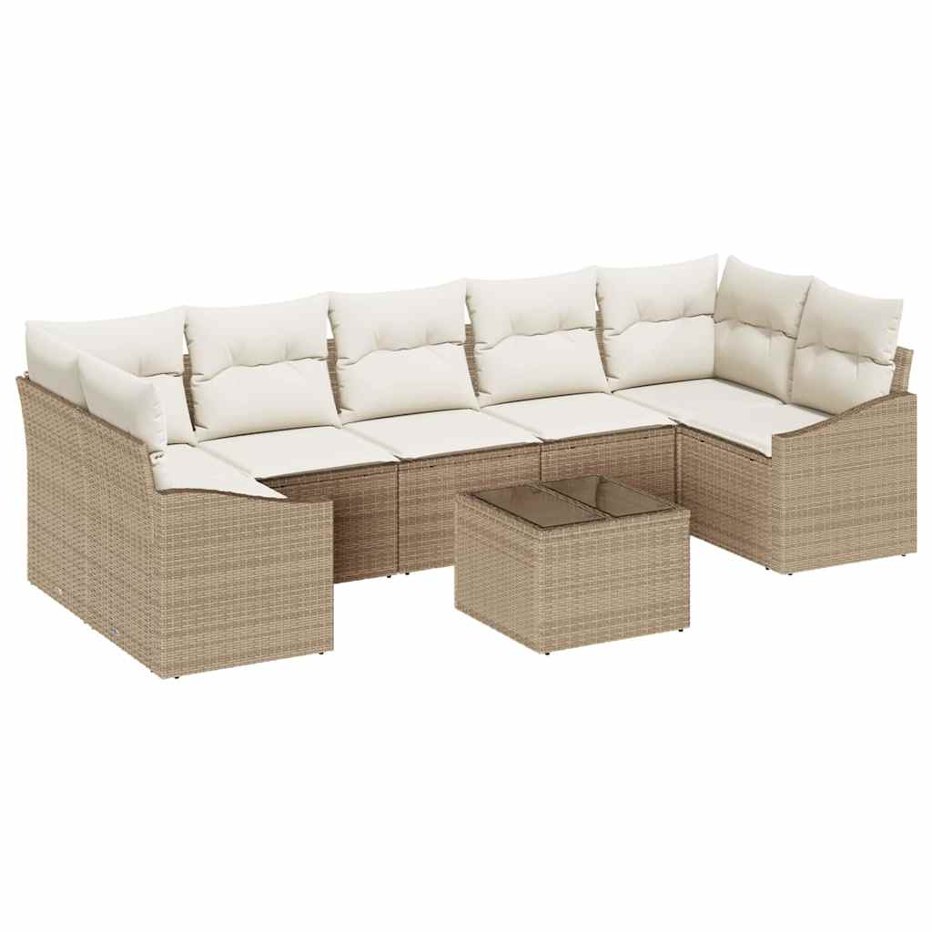 Set di divani con cuscino 8 pcs Beige e Crema polyrattan