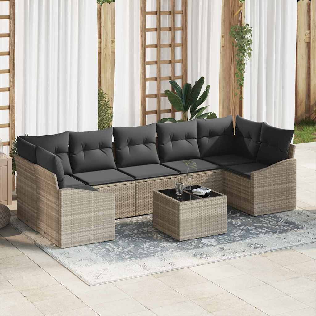 Set di divani 8 pcs Grigio chiaro e grigio scuro polyrattan | homemem39