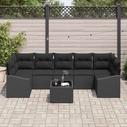 Set di divani con cuscino 8 pcs Nero polyrattan | homemem39