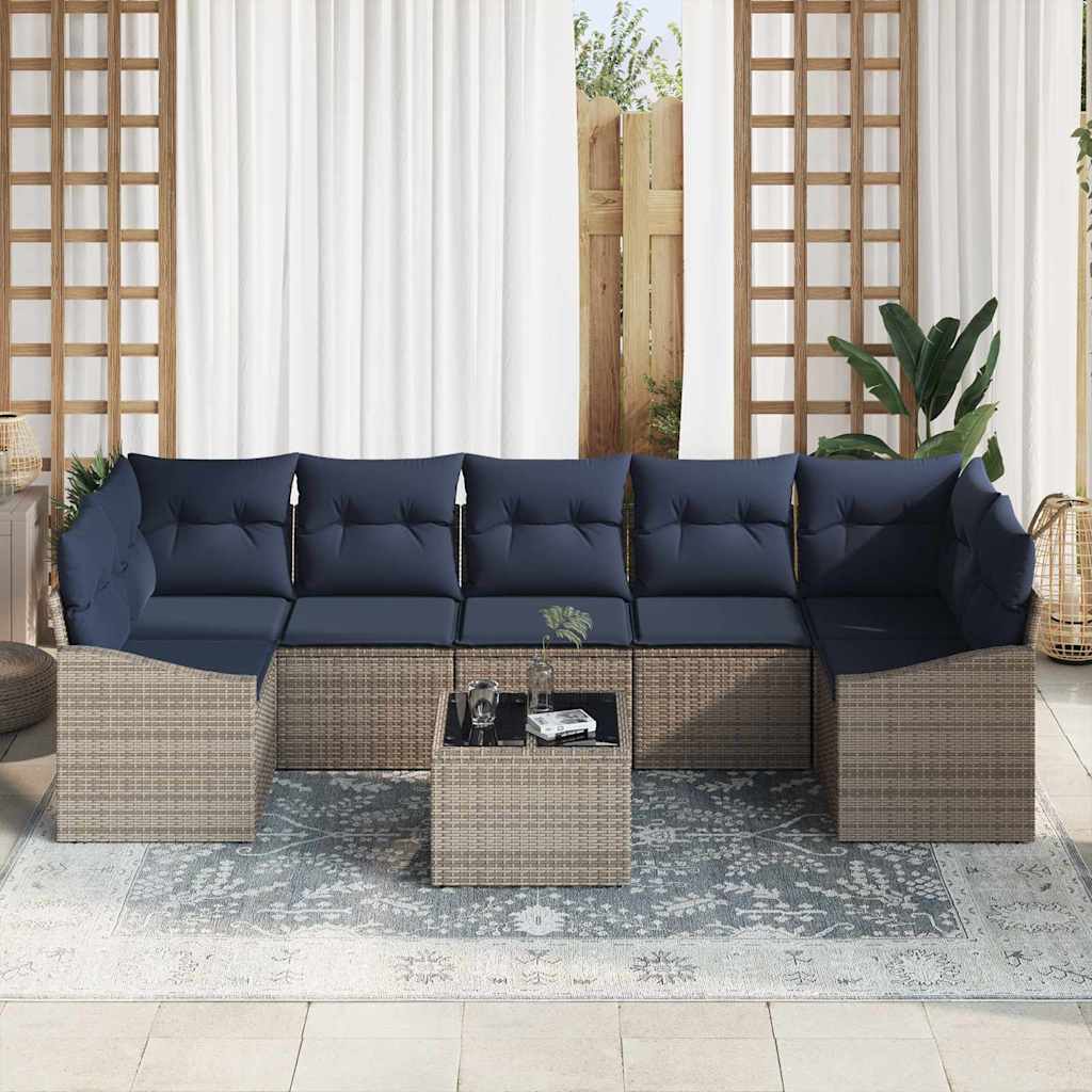 Set di divani con cuscino 8 pcs Grigio e Blu Navy polyrattan | homemem39