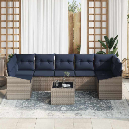 Set di divani con cuscino 8 pcs Grigio e Blu Navy polyrattan | homemem39