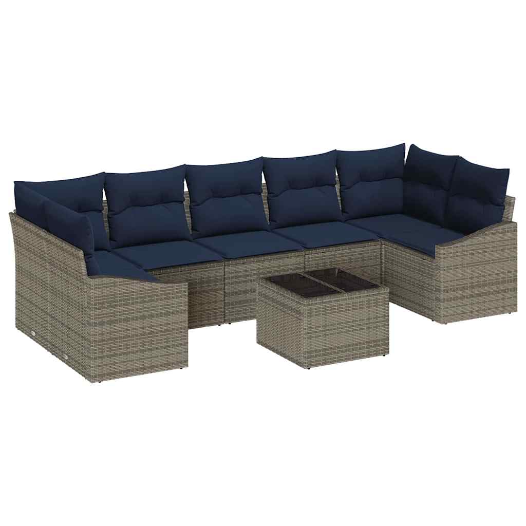 Set di divani con cuscino 8 pcs Grigio e Blu Navy polyrattan | homemem39