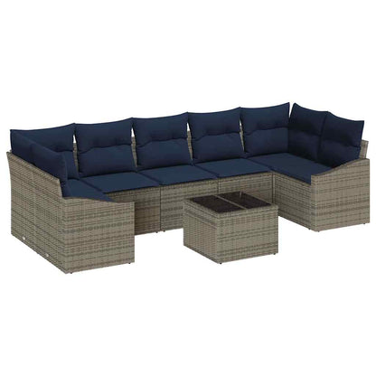 Set di divani con cuscino 8 pcs Grigio e Blu Navy polyrattan | homemem39