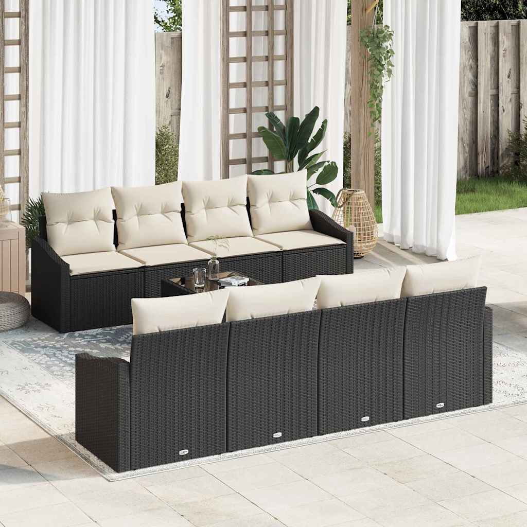 Set di divani con cuscino 7 pcs Nero e Crema polyrattan | homemem39
