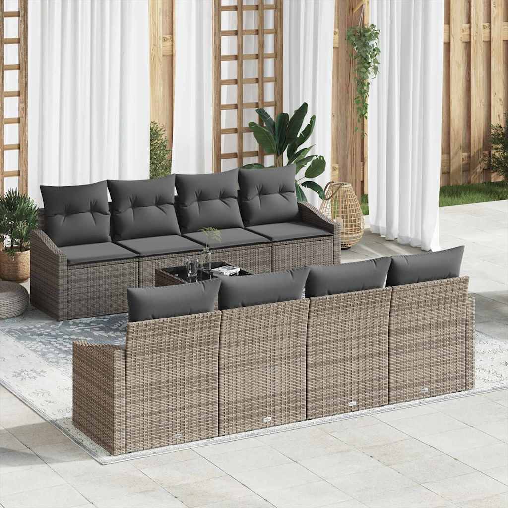 Set di divani con cuscino 7 pcs Grigio polyrattan | homemem39