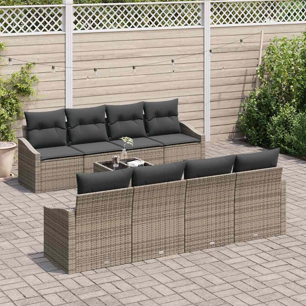 Set di divani con cuscino 7 pcs Grigio polyrattan | homemem39