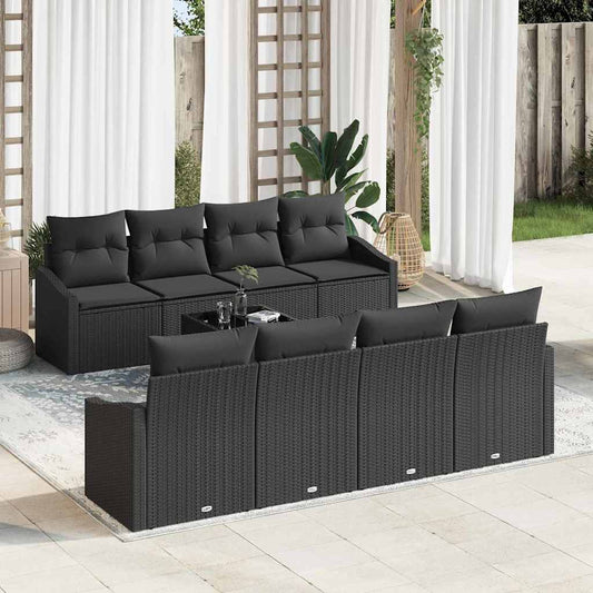 Set di divani con cuscino 7 pcs Nero polyrattan