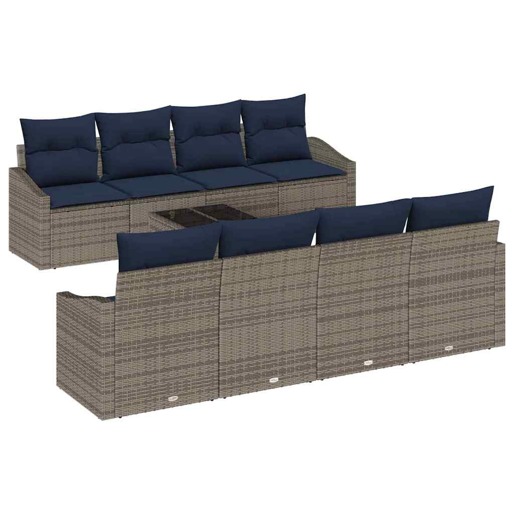 Set di divani con cuscino 9 pcs Grigio e Blu Navy polyrattan | homemem39